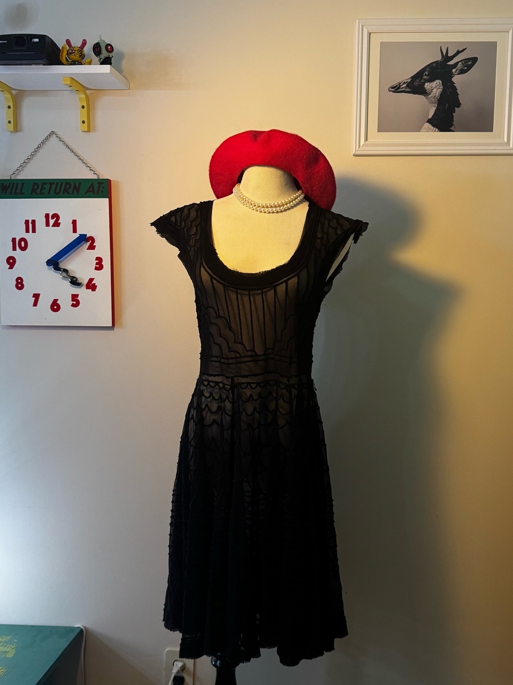 BIYA Johnny Was Black Sheer-Panel Midi Fit & Flare Dress